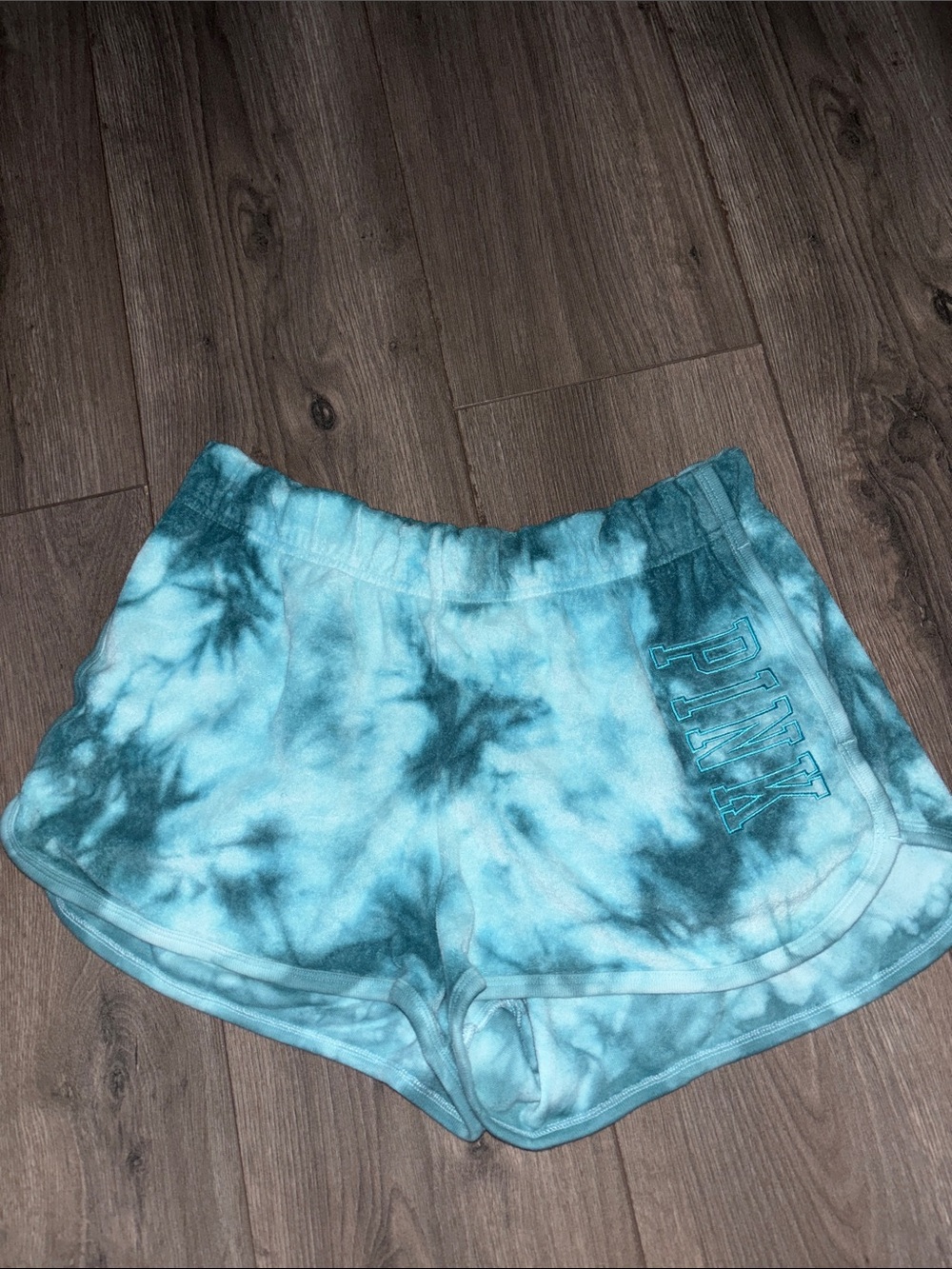 PINK Victoria's Secret Teal and Aqua Tie-Dye terry  Shorts